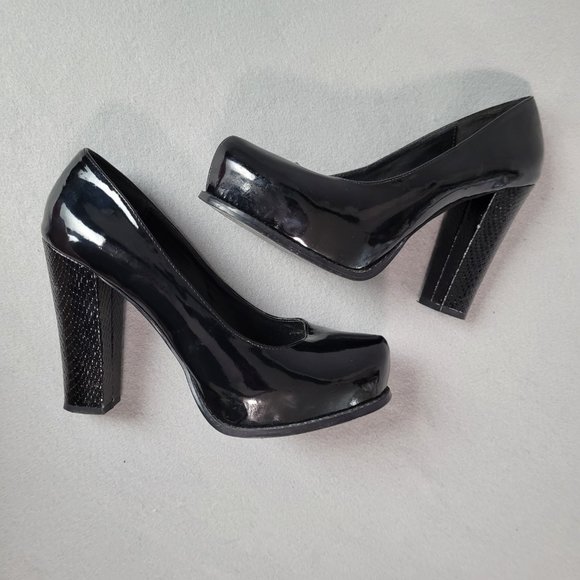 ShoeDazzle Womens Size 10 Black Block Heel Animal Print Patent Leather Pumps - Picture 7 of 7